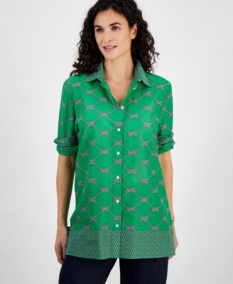 Nautica Jeans - Women's Cotton Rope-Print Button-Front Shirt