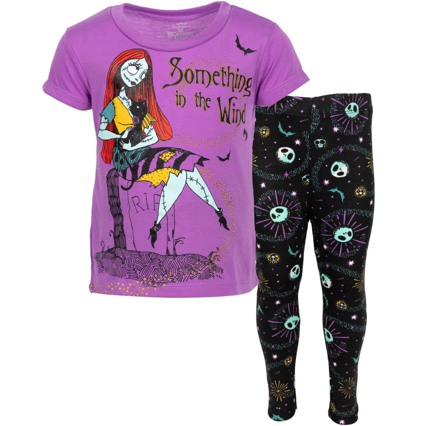 Комплект Nightmare Before Christmas Halloween 2-Piece T-Shirt and Leggings Set для девочек-малышей, цвет: Фиолетовый чёрный — фото 1