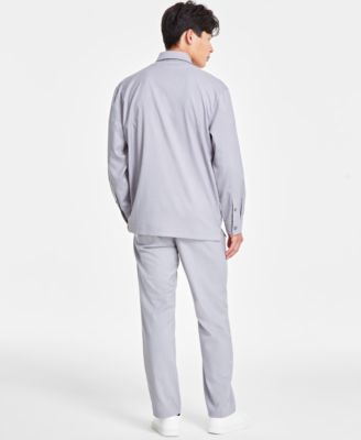 Men's Mercerized Cotton Short-Sleeve Crewneck T-Shirt , Clean One Pocket Heathered Shirt Jacket & Clean Heathered Pants