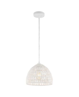 Campana 10.25" 1-Light Bohemian Modern Woven Rope/Iron LED Pendant, White
