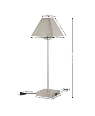 Ruthen 25" Industrial Style Iron Pyramid Bedside LED Table Lamp with USB Charging Port, Nickel