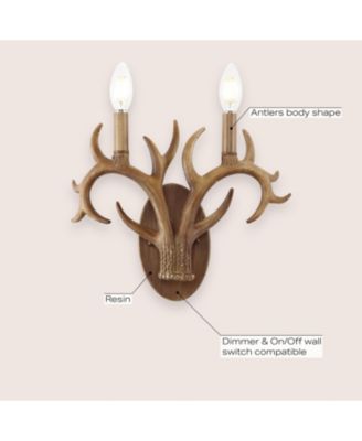 Oakley 13.25" 2-Light Southwestern Bohemian Resin/Iron Faux Antler LED Sconce, Brown Wood Finish