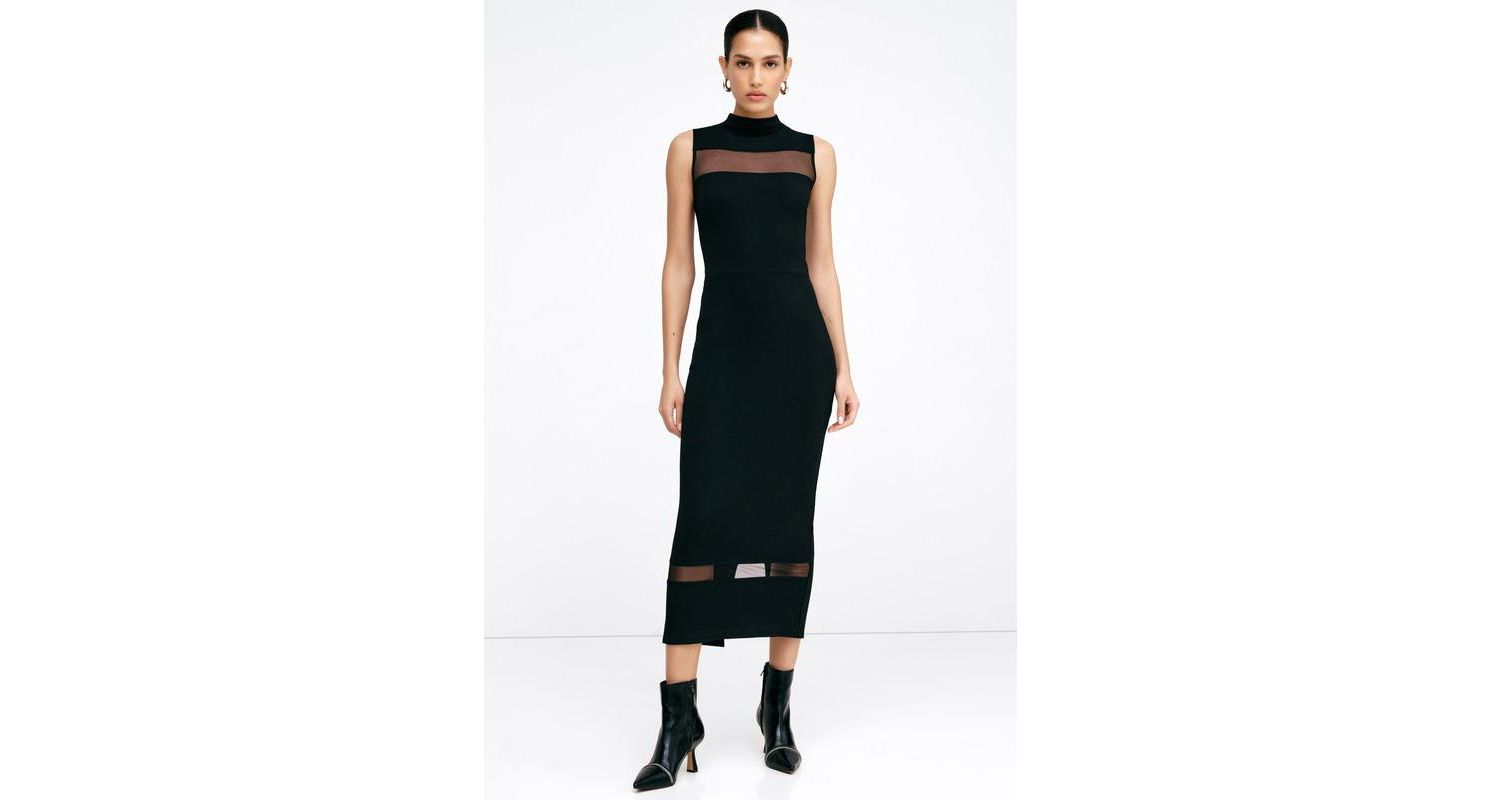 Women's Cleo Mock-Neck Mesh-Detail Sleeveless Midi Dress