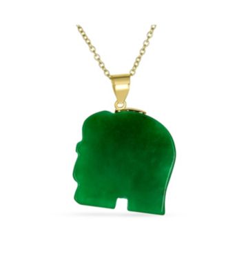 Bali Style Tribal Green Jade Elephant Pendant Necklace in 14K Gold 18 Inch