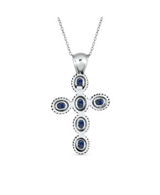 South Western Style Multi Color Stones Bezel Set Cross Pendant Necklace Sterling Silver