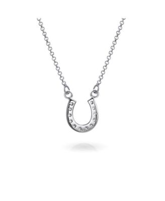 Petite Pave Cubic Zirconia CZ Equestrian Good Luck Charm Horseshoe Necklace Pendant Western Jewelry For Women Teens Graduation Gift .925 Sterling Silver