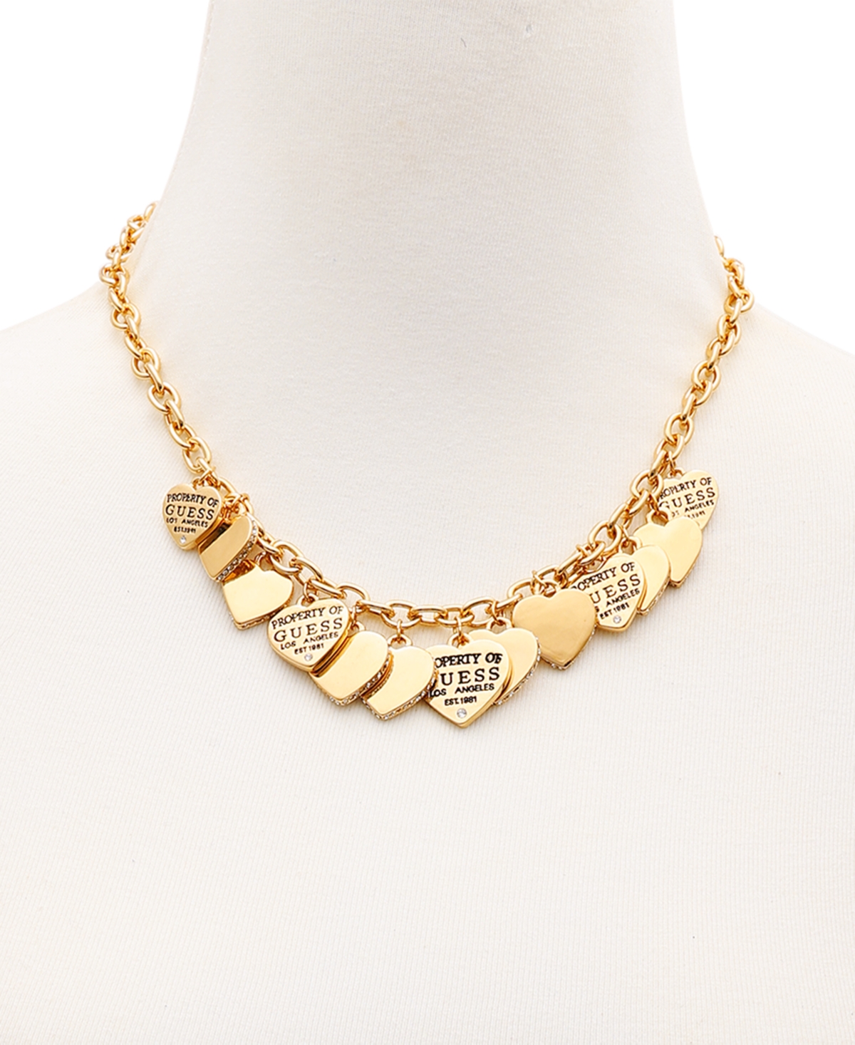 GuessTone Pave & Logo Heart Charm Statement Necklace, 18