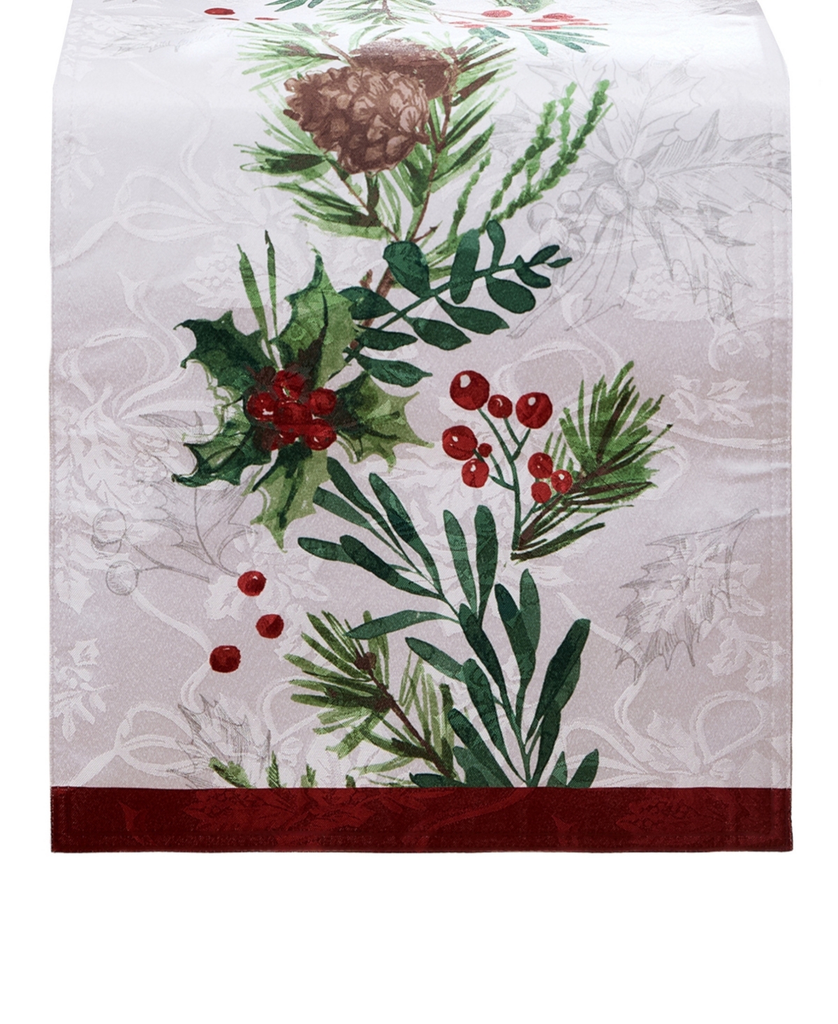 Elrene Holly Berry Flourish Holiday Fabric Table Runner, 70"x 14" In Multi