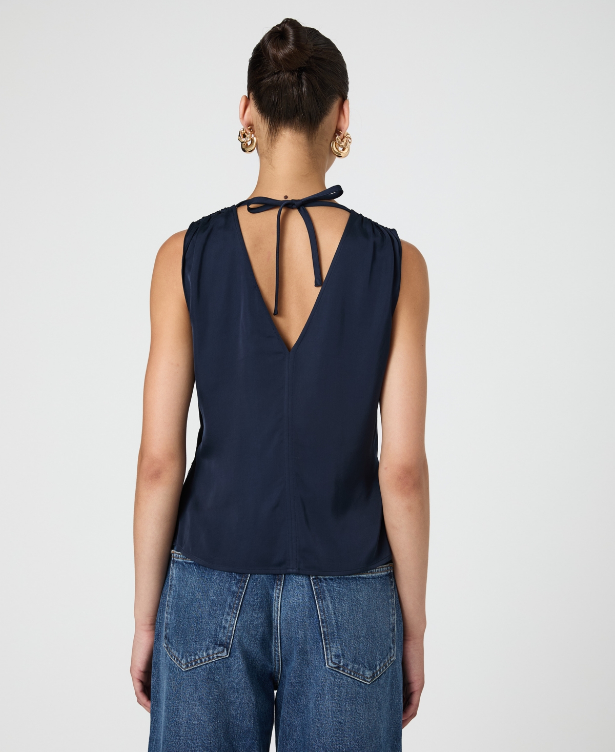 French Connection Women's Ennis Satin Lace-Trim Top -Black
