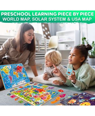 3 Set Kids Puzzles for 3-5 Years Old - Educational Toddler Map Puzzle USA World - Wooden or Magnetic