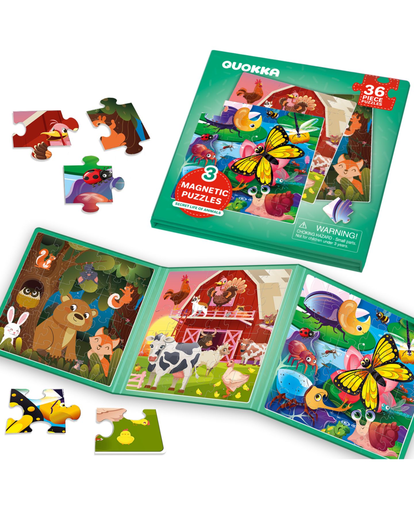 Детская игрушка Quokka Magnetic Travel 20/24/36-Piece Puzzle Book, Ages 3+, цвет: Тёмно-зелёный — фото 1