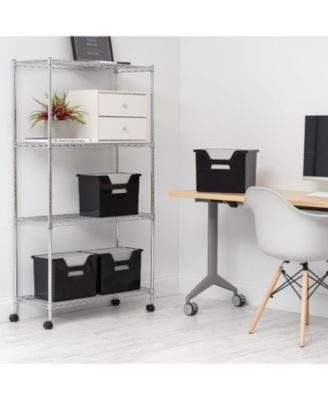 USA Large Portable Desktop File Box with Open Lid, 4 Pack, Side Handles, Hanging File Folders, Tabs & Inserts, Letter Size, Magazines, Newspapers, Mail, Books, Notebooks, Black