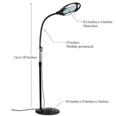 Lightview Pro 1.75X Magnifying LED Floor Lamp with Adjustable Gooseneck Head (3 Diopter)