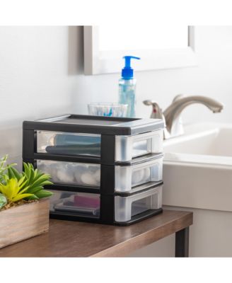 Small 3-Drawer Plastic Desktop Organizer, 2 Pack, Stackable Office School Stationery Makeup Bathroom Utility Medical Supplies, Black