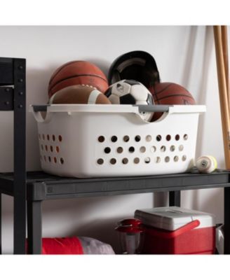 USA 50L Plastic Hip Hold Laundry Basket Hamper Organizer with Built-In Comfort Carry Handles, 1.5 Bushel, for Closet, Dorm, Laundry Room, Bedroom, Nestable, Ventilation Hole, Large, White