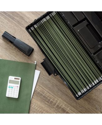 File Box Slim Portable File Organizer Plastic File Box for Letter File w/ Organizer-Lid, BPA-Free Plastic Storage Organizer with Secure Buckle and Handle, Black 4 Pack