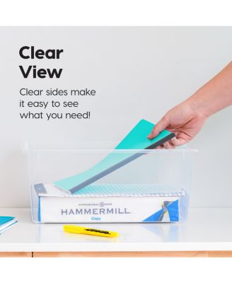 12 Qt. Large Deep Clip Box, 4 Pack, Clear Plastic Storage Container Bins with Latching Lids, Organizer Solution for Home, Office and Classroom, Stackable Nestable, Seafoam Blue Buckles