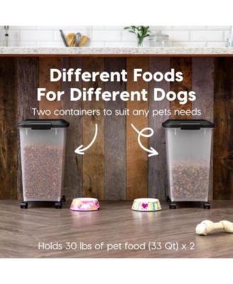 USA 30 Lbs / 33 Qt Airtight Dog Food Storage Container with Attachable Casters, 2 Pack, for Dog Cat Bird and Other Pet Food Storage Bin, Keep Fresh, Easy Mobility, Clear/Black