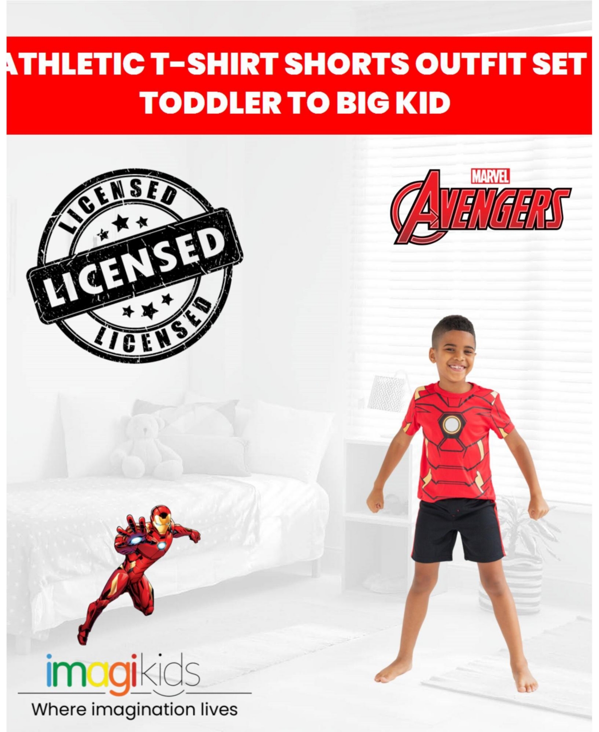 Marvel Big Boys Avengers Captain AmericaVenom Hulk Cosplay Athletic T-Shirt and Shorts Outfit Set to - Iron man