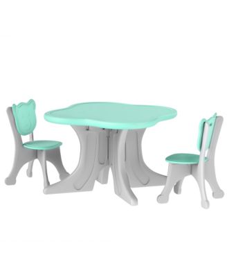 3 Piece Kids Table and Chairs Set for 3-6 Years Old, Light Blue