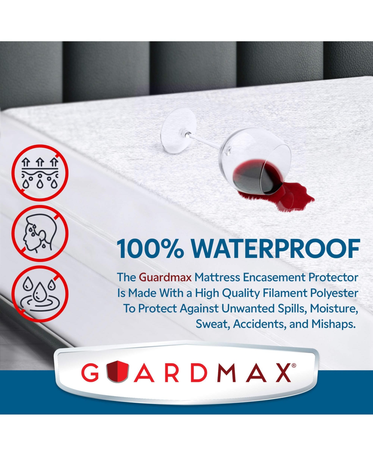 Guardmax Waterproof and Zippered Terry Cotton Mattress Encasement - Size -- White