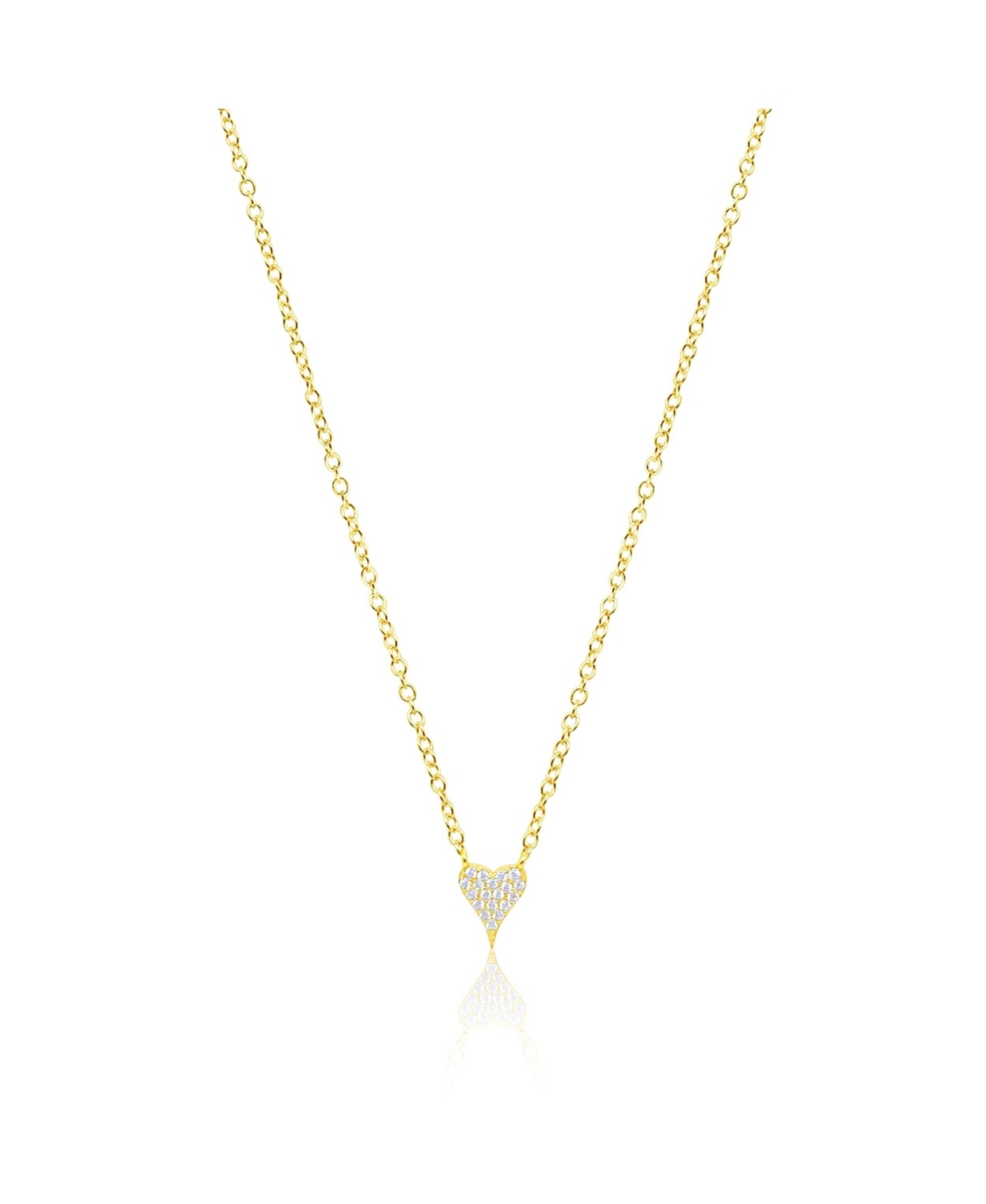 Yellow Gold Tone Dainty Pave Elongated Heart Necklace - Yellow