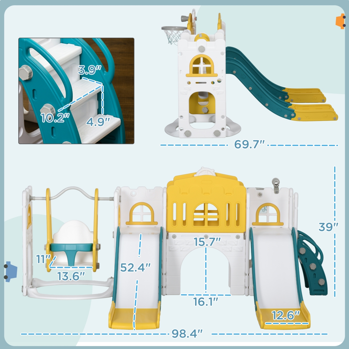 Qaba 8 in 1 Toddler Slide and Swing Set with 2 Slides for Ages 1-3, Yellow