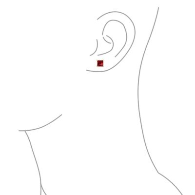 2CT Red Square Cubic Zirconia Princess Cut AAA CZ Stud Earrings For Women .925 Sterling Silver Simulated Ruby