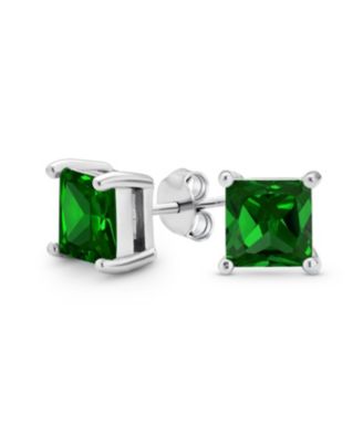Square Ruby Red CZ Princess Cut Stud Earrings .925 Sterling Silver 7MM