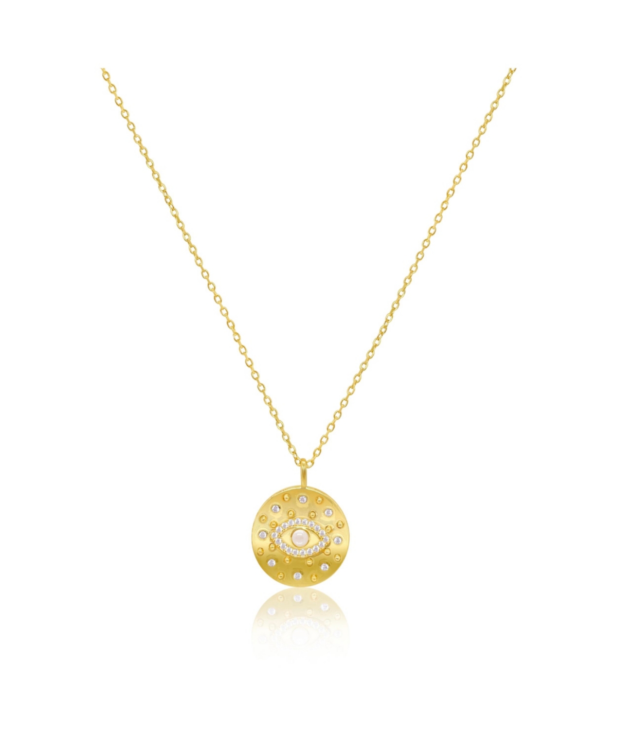 Yellow Gold Tone Coin Evil Eye Necklace - Yellow