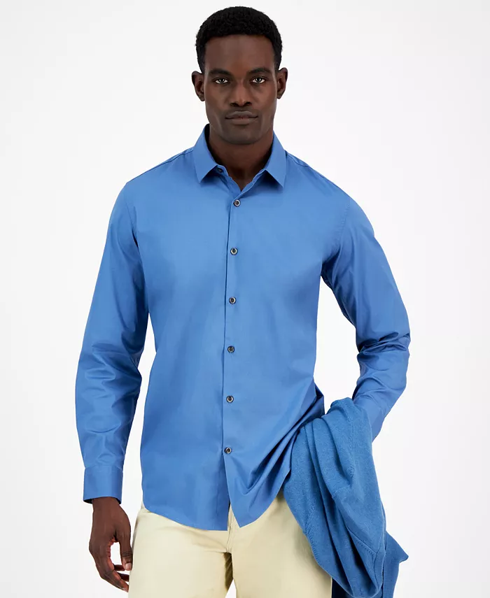 Men's Modern Classic-Fit Stretch Solid Button-Down Shirt