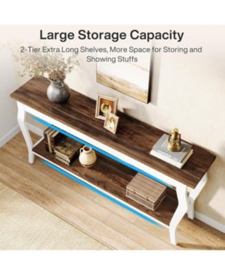 70.9 Inches Extra Long Sofa Table Behind Couch, Vintage Console Entry Table with 2-Tier Storage