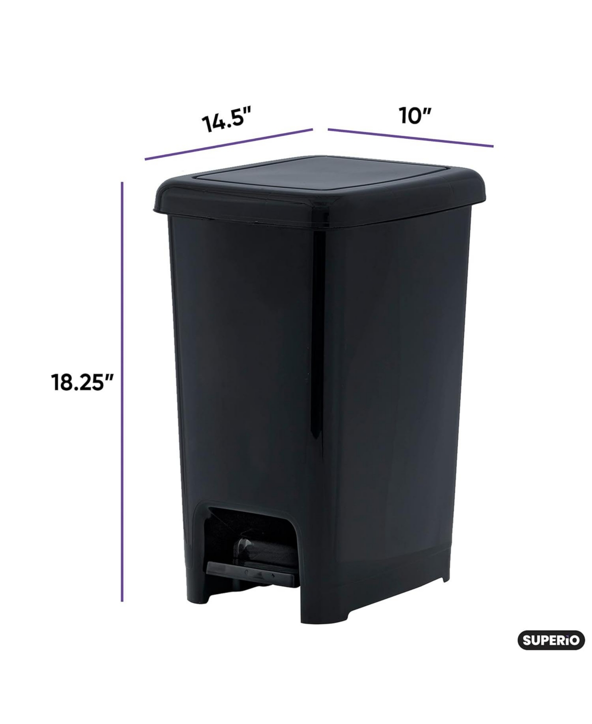 Superio 6.5 Gallon Plastic Slim Trash Can with Lid and Foot Pedal