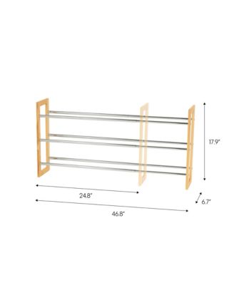 3 Tier Extendable Pine Wood and Metal Shoe Rack for Entryway, Up to 15 pairs