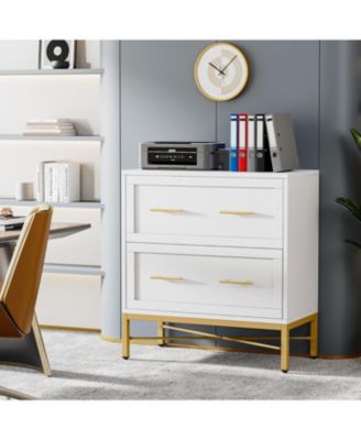 Large, White Engineered Wood, 2-Drawer File Cabinet – Modern Lateral Storage for Letter/Legal/A4, Home or Office Printer Stand.