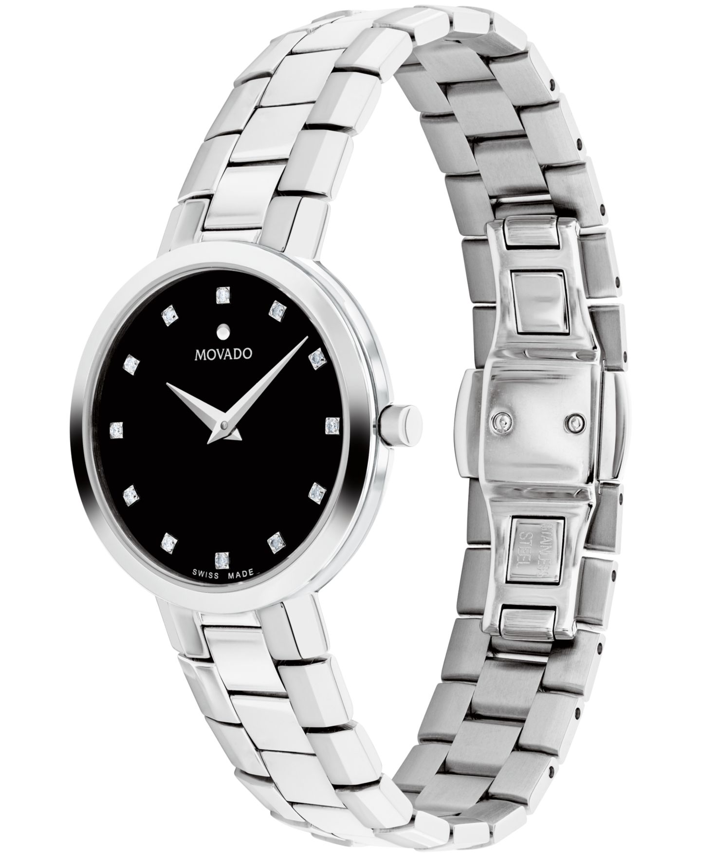 Женские часы Movado Faceto Swiss Quartz Stainless Steel Diamond Accent Watch 28mm — фото 2