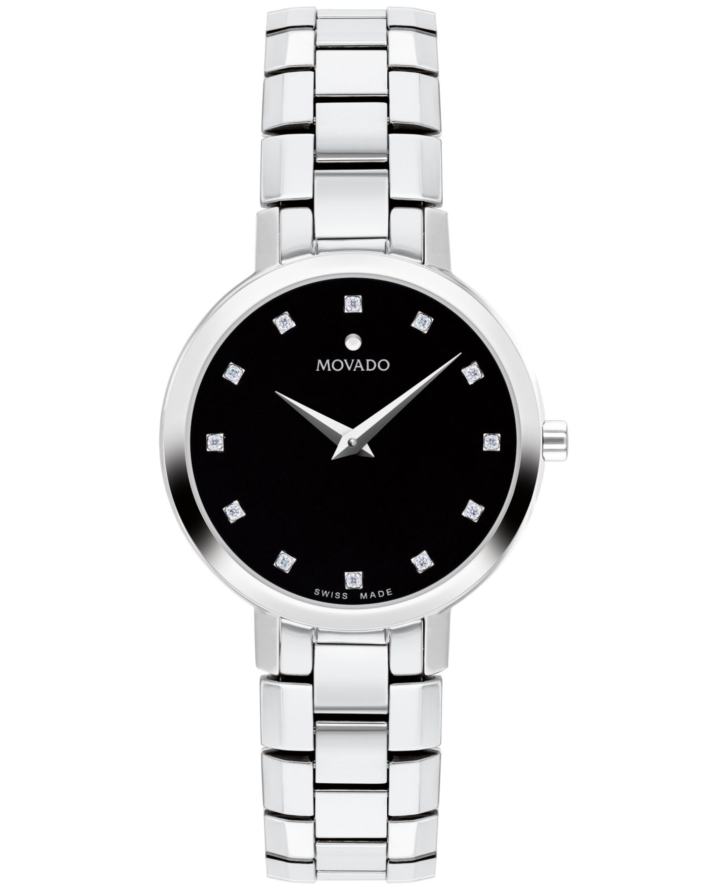 Женские часы Movado Faceto Swiss Quartz Stainless Steel Diamond Accent Watch 28mm — фото 1