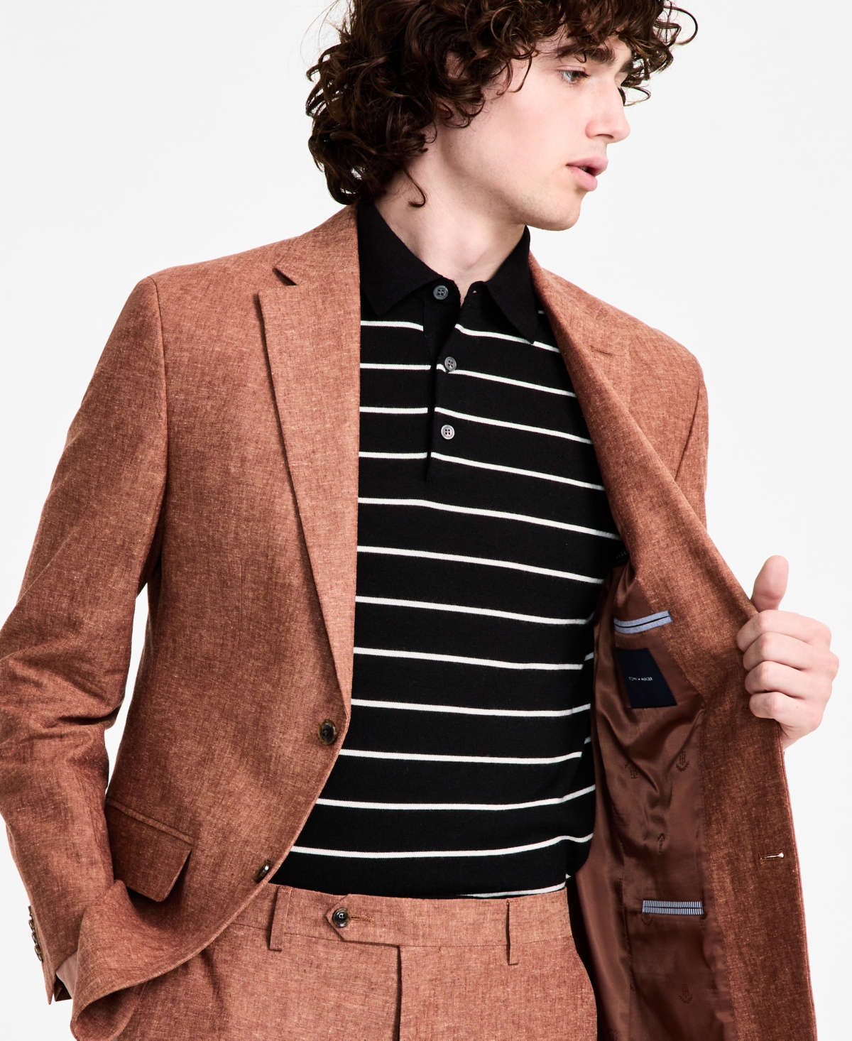 TOMMY HILFIGER MEN'S MODERN-FIT LINEN RUST SUIT JACKET 