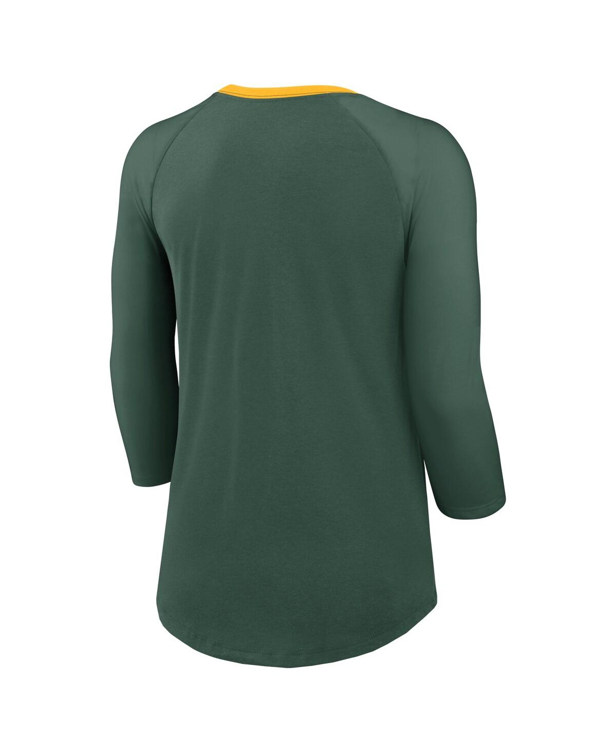 Nike Women's Green Green Bay Packers Raglan 3/4 Sleeve T-shirt In Green