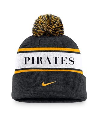 Men's Black Pittsburgh Pirates Team Stripe Peak Cuffed Knit Hat with Pom