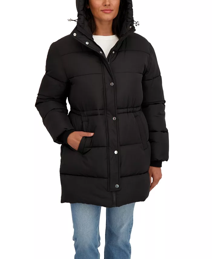 Women's 3/4 Cozy Lined Hooded Puffer Coat With Drawstring Waist - thumbnail 9