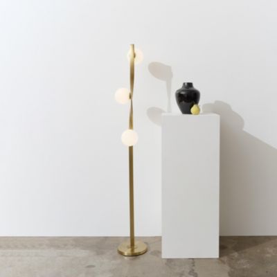 Nola Contemporary Twist Gold LED Floor Lamp with Globe Shades (60")