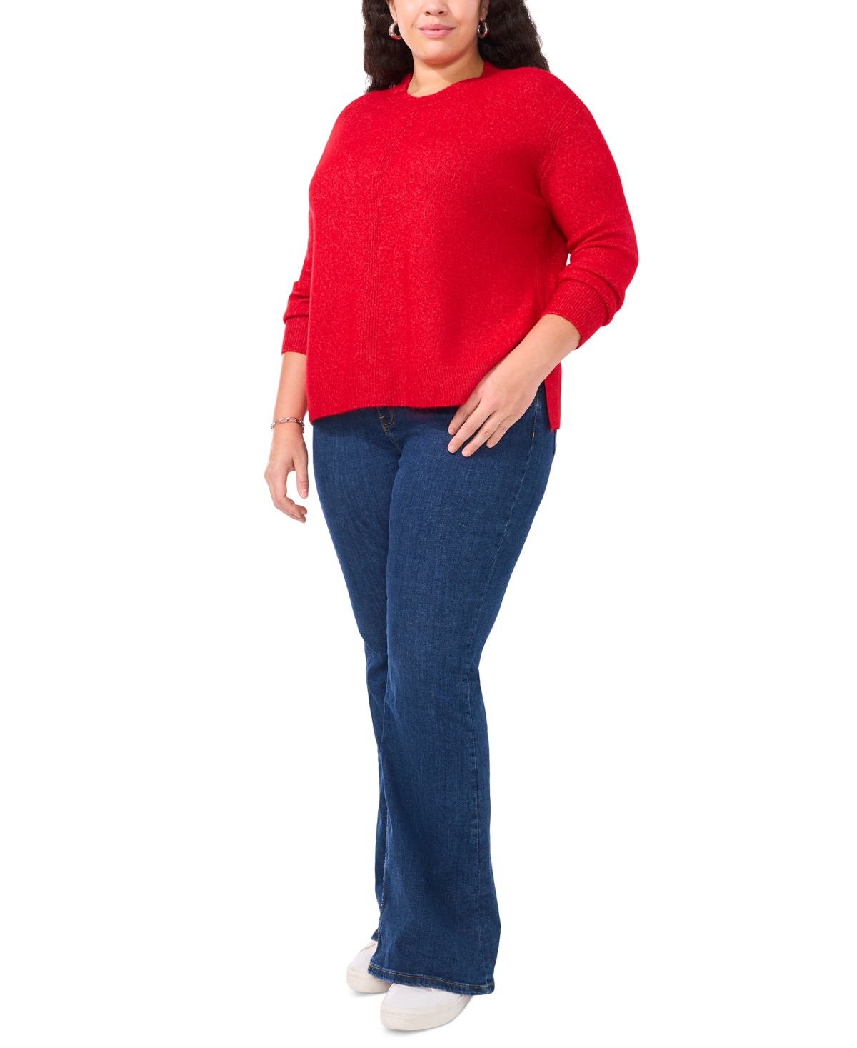 VINCE CAMUTO PLUS SIZE RIBBED-FRONT CREWNECK SWEATER 