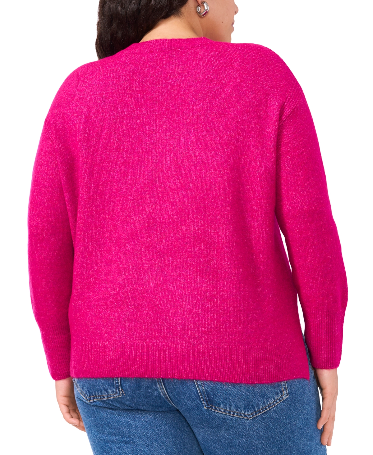 VINCE CAMUTO PLUS SIZE RIBBED-FRONT CREWNECK SWEATER 