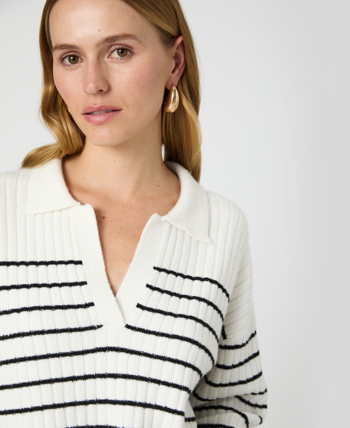 French Connection Vhari Collared Sweater In Winter White,black