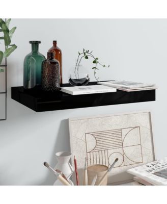 Floating Wall Shelf High Gloss Black 15.7"x9.1"x1.5" MDF