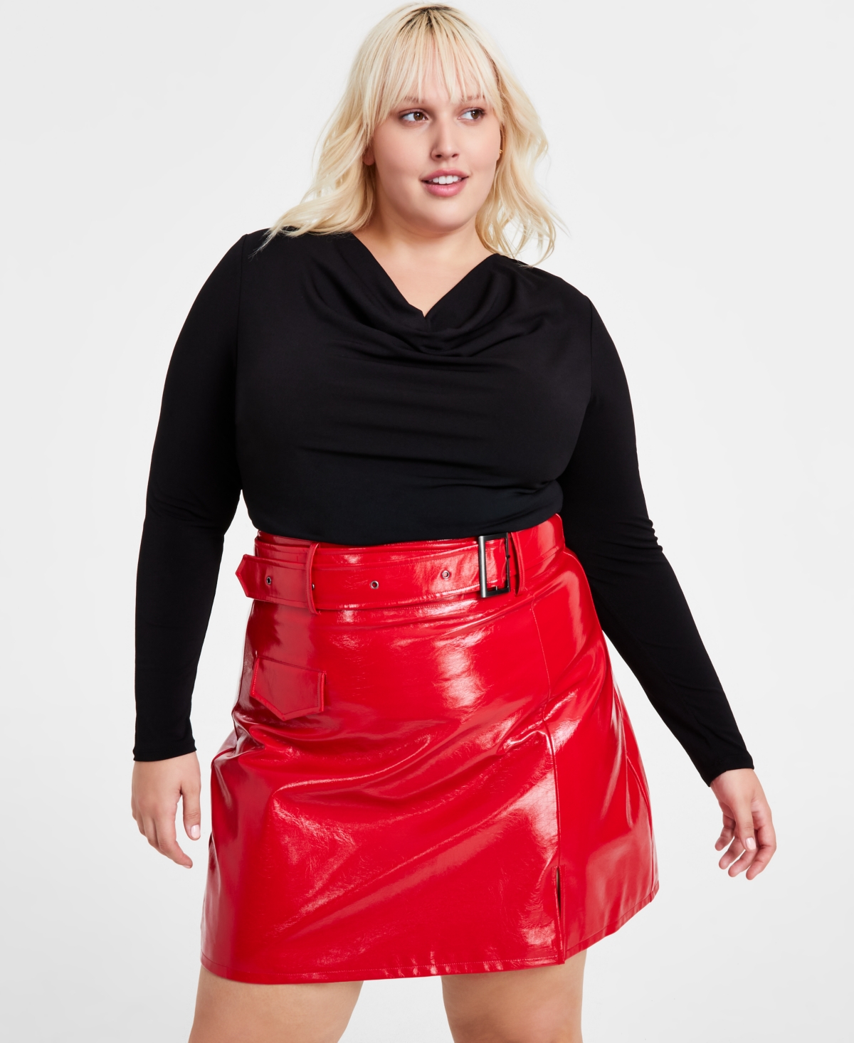 Bar Iii Trendy Plus Size Cowlneck Long-Sleeve Knit Top, Created for Macy's