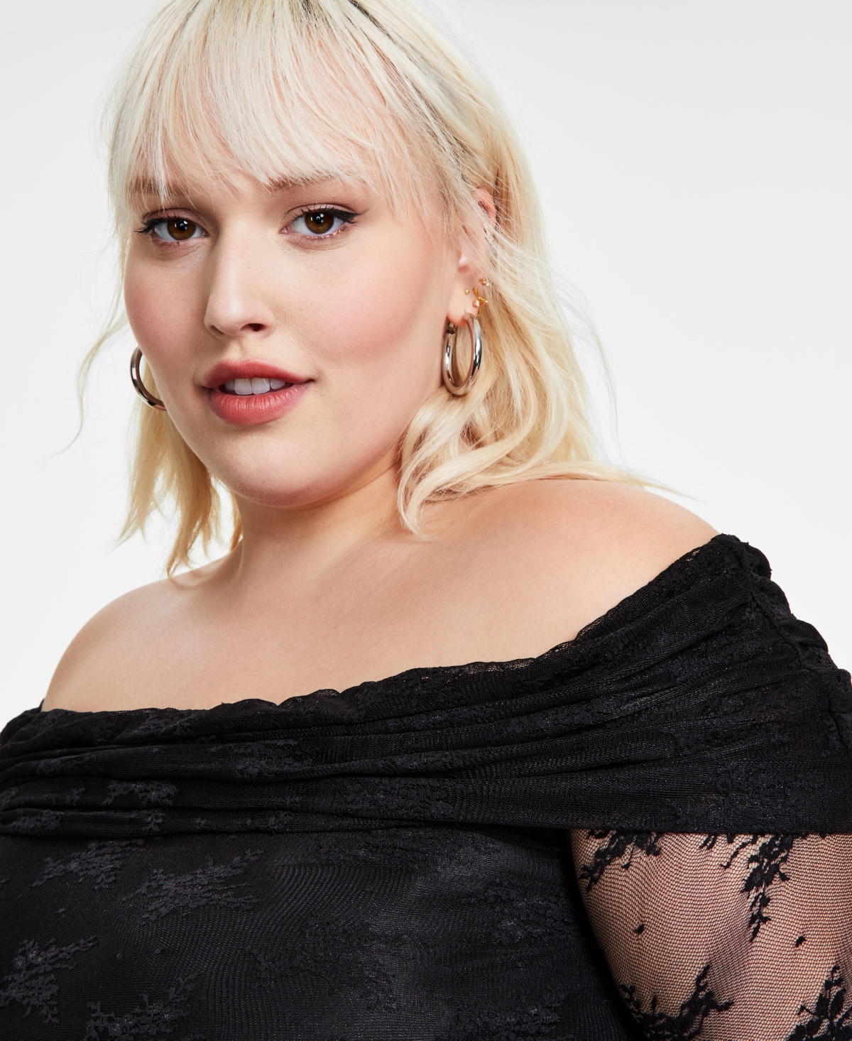 Bar Iii Trendy Plus Size Lace Off-The-Shoulder Top, Created for Macy's