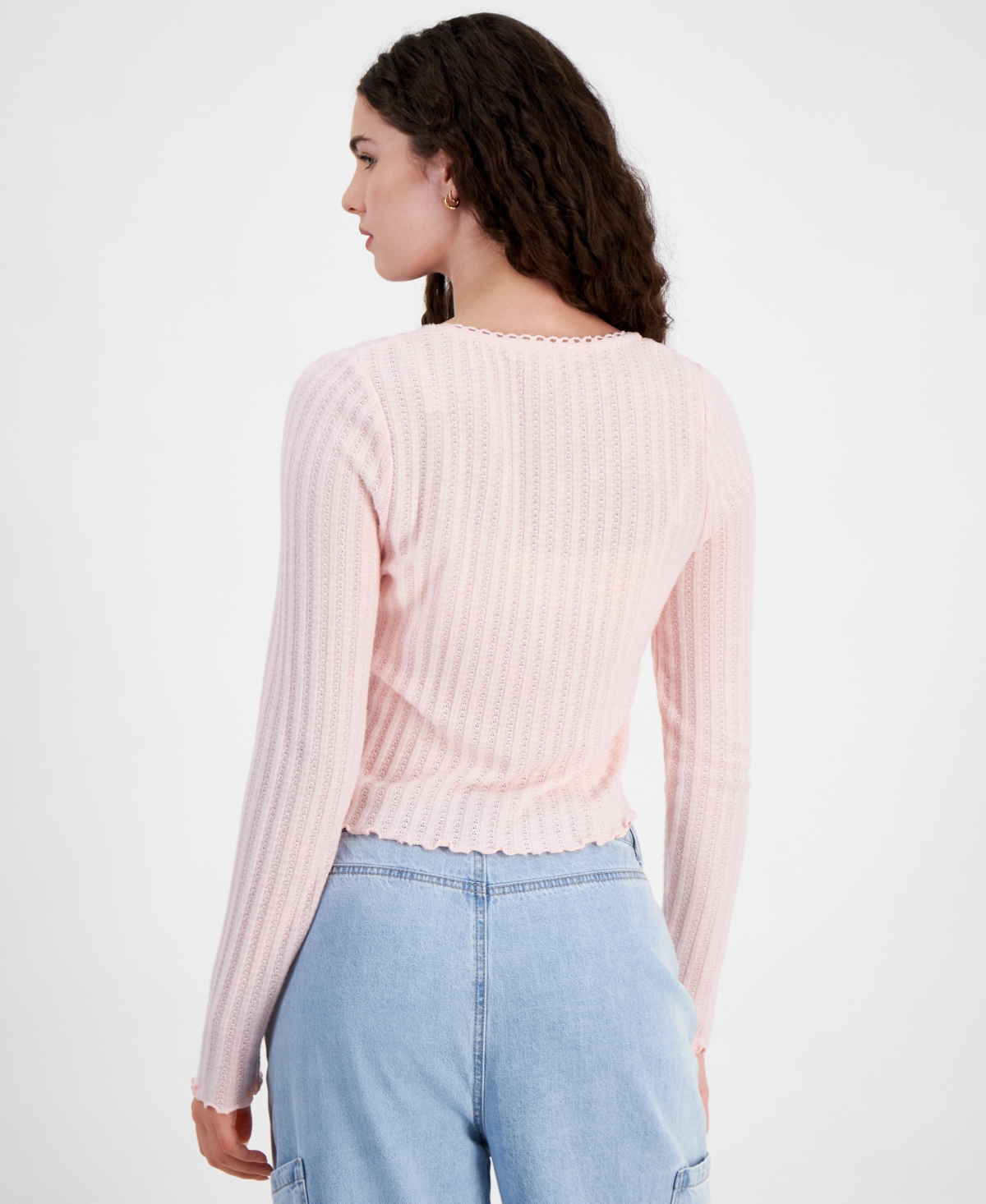 Celebrity Pink Juniors' Cozy Button-Up Pointelle Knit