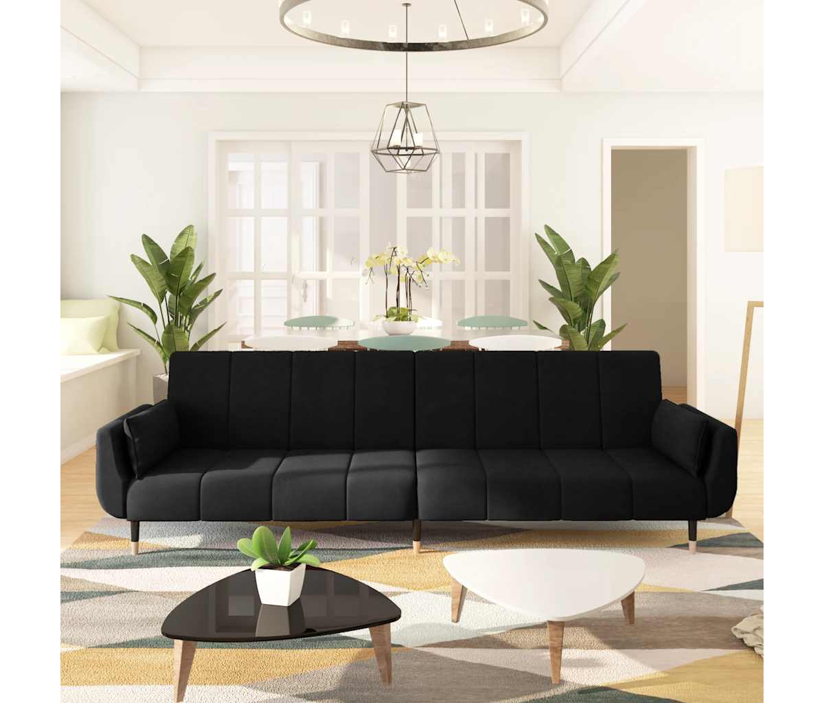 vidaXL 2-Seater Sofa Bed with Two PillowsVelvet - Black